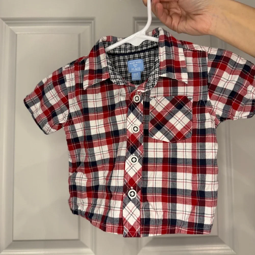 The Children's Place Baby Boy Plaid Short Sleeve Button Up Shirt Size 3-6 Months